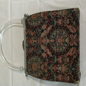 Vintage Tapestry Bag with Plastic Handle